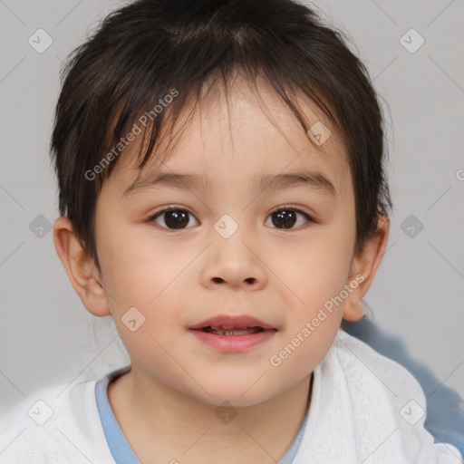 Neutral white child female with short  brown hair and brown eyes