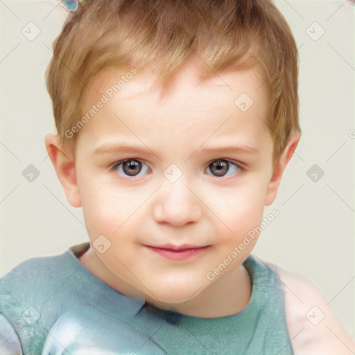 Joyful white child male with short  brown hair and brown eyes