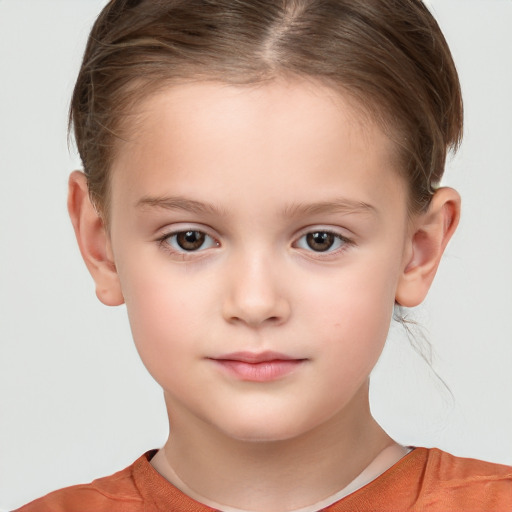 Neutral white child female with short  brown hair and brown eyes