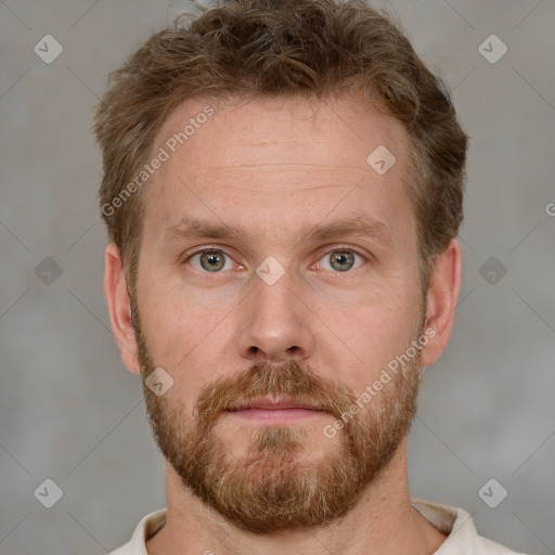 Neutral white adult male with short  brown hair and brown eyes