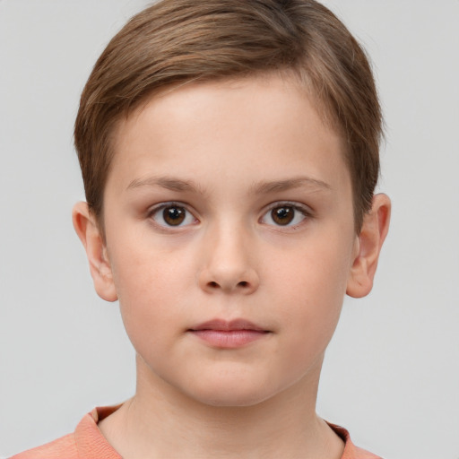 Neutral white child female with short  brown hair and brown eyes