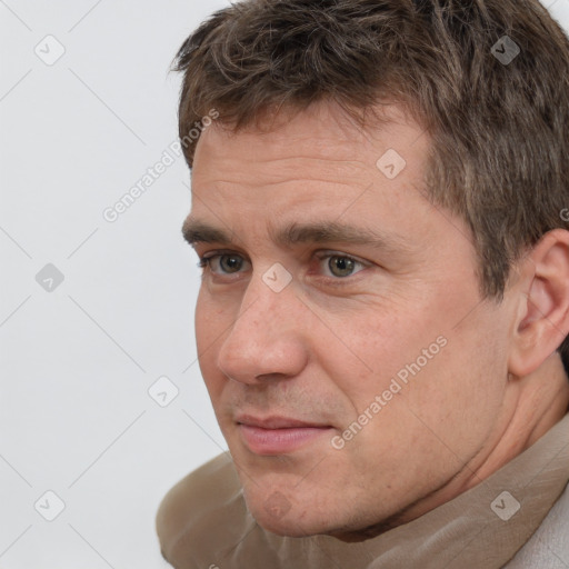 Neutral white adult male with short  brown hair and brown eyes