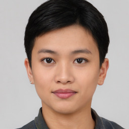 Neutral asian young-adult female with short  black hair and brown eyes