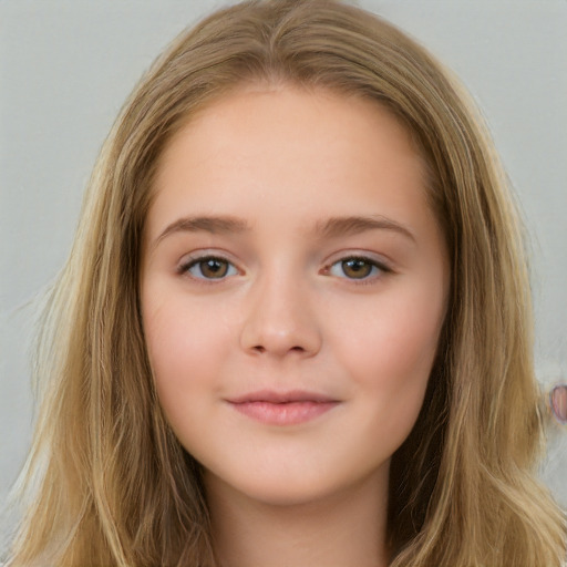 Neutral white child female with long  brown hair and brown eyes