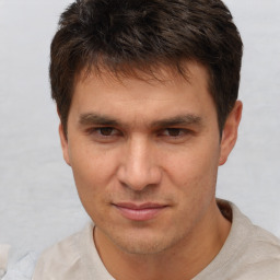 Neutral white adult male with short  brown hair and brown eyes