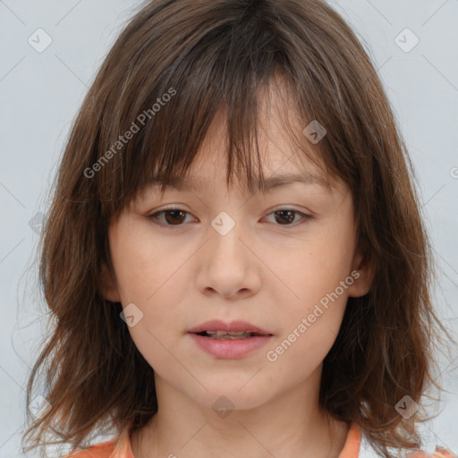 Neutral white child female with medium  brown hair and brown eyes