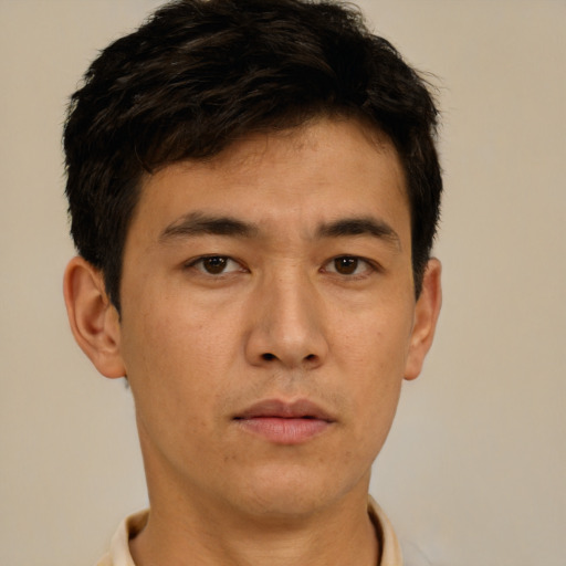 Neutral asian young-adult male with short  brown hair and brown eyes