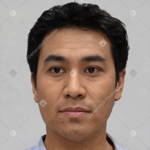 Neutral asian young-adult male with short  black hair and brown eyes