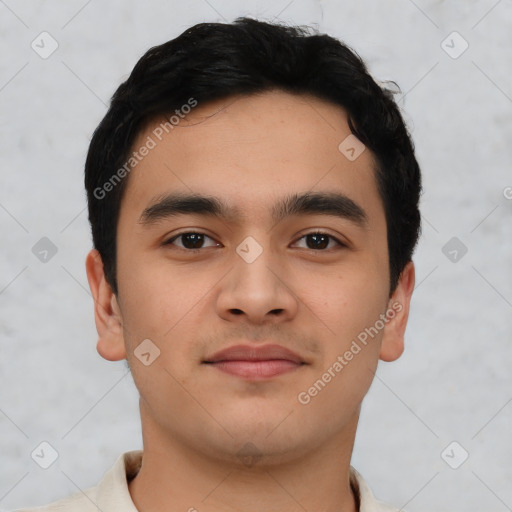 Neutral asian young-adult male with short  brown hair and brown eyes