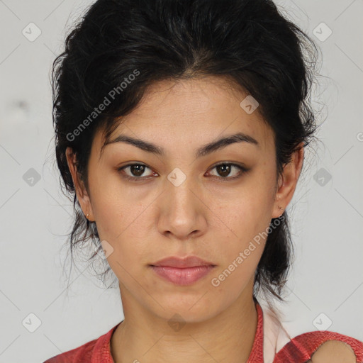 Neutral asian young-adult female with medium  brown hair and brown eyes