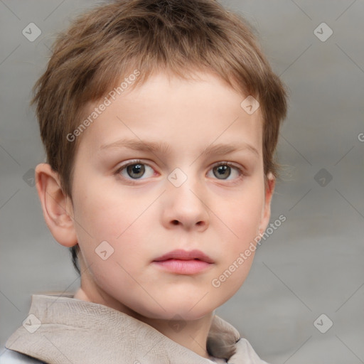 Neutral white child male with short  brown hair and grey eyes