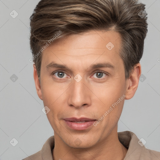 Neutral white adult male with short  brown hair and brown eyes