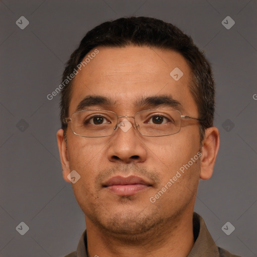 Neutral white adult male with short  brown hair and brown eyes