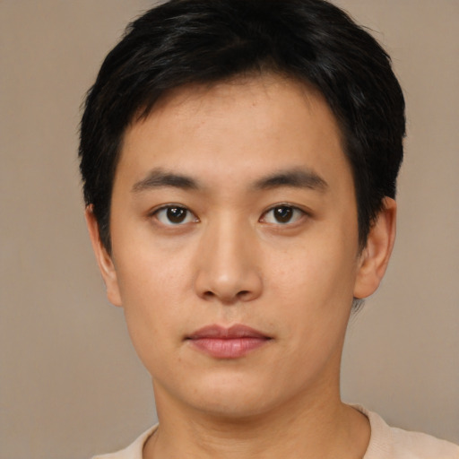 Neutral asian young-adult male with short  black hair and brown eyes