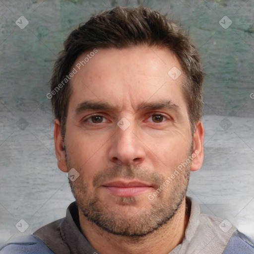 Neutral white adult male with short  brown hair and brown eyes