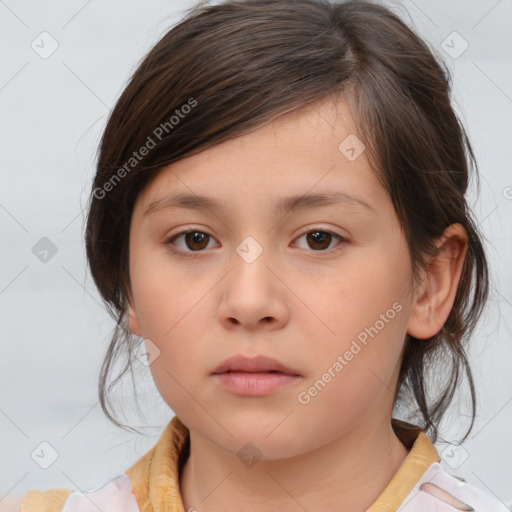 Neutral white child female with medium  brown hair and brown eyes