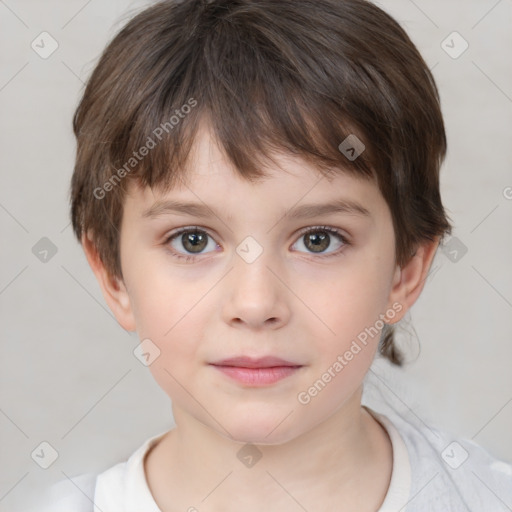 Neutral white child female with short  brown hair and brown eyes