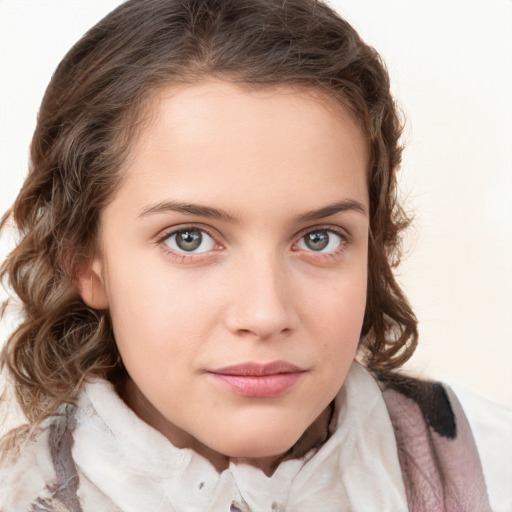 Neutral white young-adult female with medium  brown hair and blue eyes