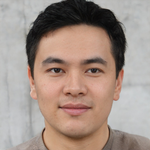Neutral asian young-adult male with short  brown hair and brown eyes