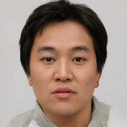 Neutral asian young-adult male with short  brown hair and brown eyes