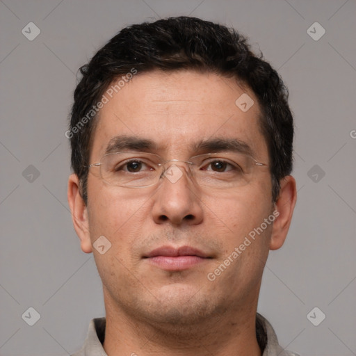 Neutral white adult male with short  brown hair and brown eyes