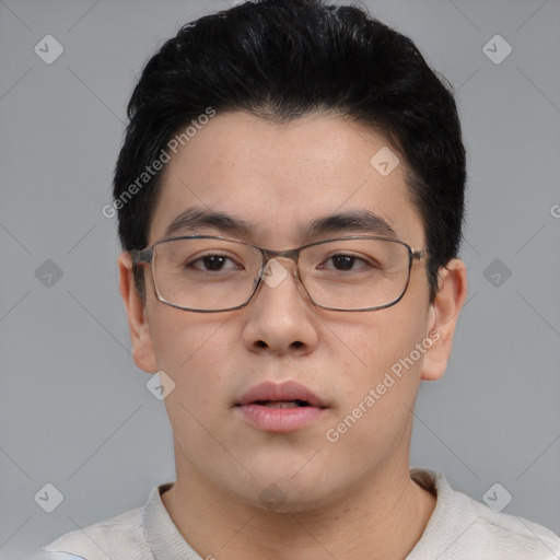 Neutral asian young-adult male with short  black hair and brown eyes