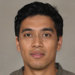 Neutral asian young-adult male with short  black hair and brown eyes