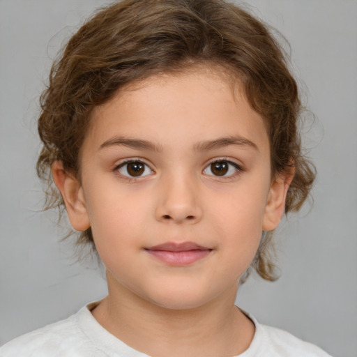 Neutral white child female with medium  brown hair and brown eyes