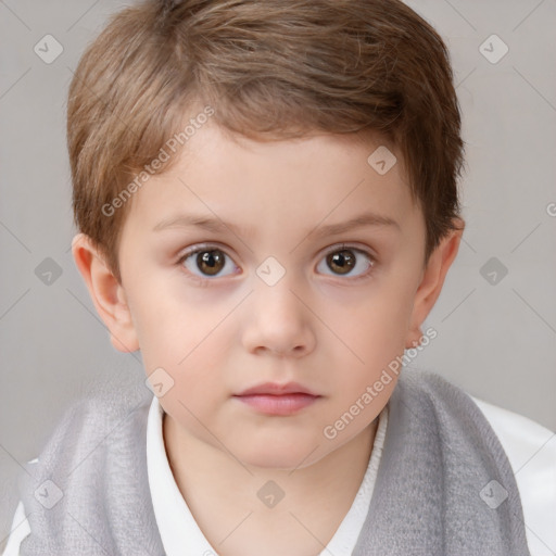 Neutral white child female with short  brown hair and brown eyes