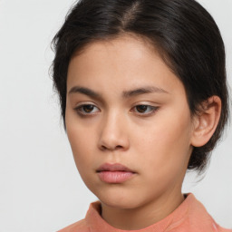 Neutral asian young-adult female with medium  brown hair and brown eyes