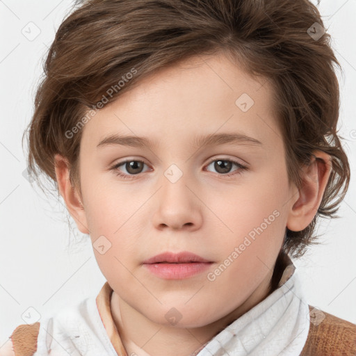 Neutral white child female with medium  brown hair and brown eyes