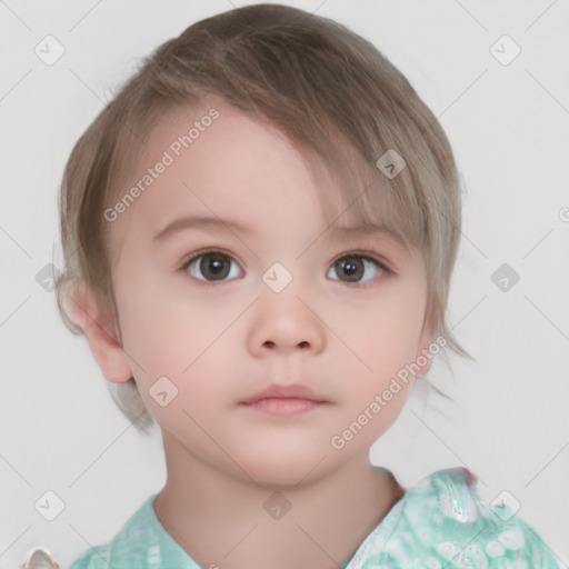 Neutral white child female with medium  brown hair and brown eyes