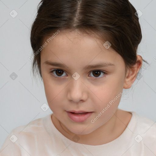 Neutral white child female with short  brown hair and brown eyes