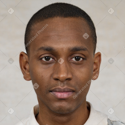 Neutral black young-adult male with short  brown hair and brown eyes