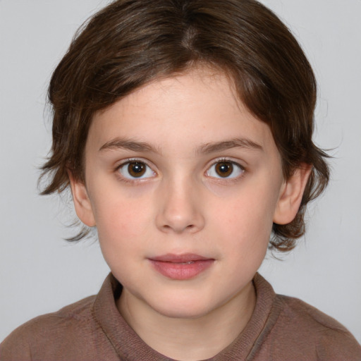 Neutral white child female with medium  brown hair and brown eyes