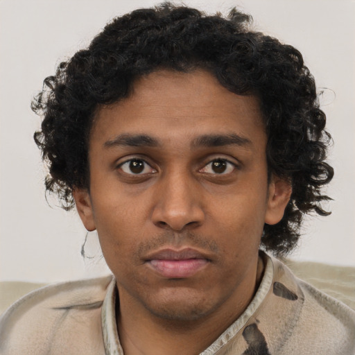 Neutral black young-adult male with short  brown hair and brown eyes