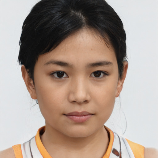 Neutral asian young-adult female with medium  brown hair and brown eyes