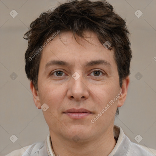 Neutral white adult male with short  brown hair and brown eyes