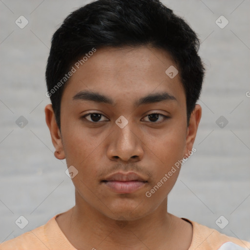 Neutral asian young-adult male with short  black hair and brown eyes