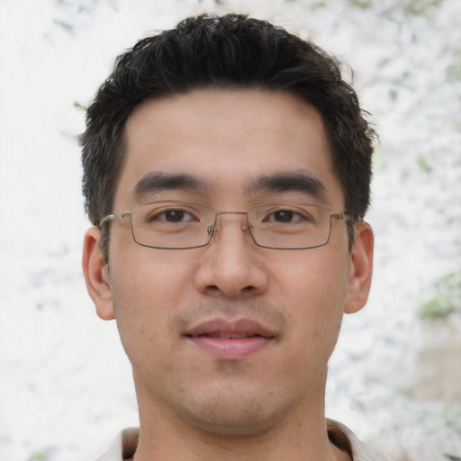 Neutral asian young-adult male with short  brown hair and brown eyes