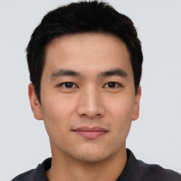 Neutral asian young-adult male with short  black hair and brown eyes