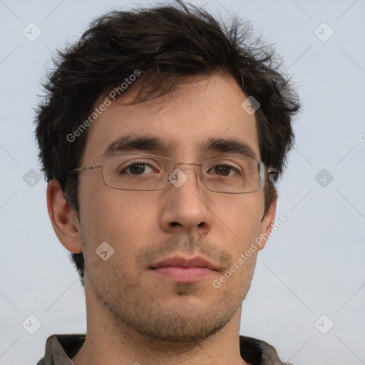 Neutral white adult male with short  brown hair and brown eyes