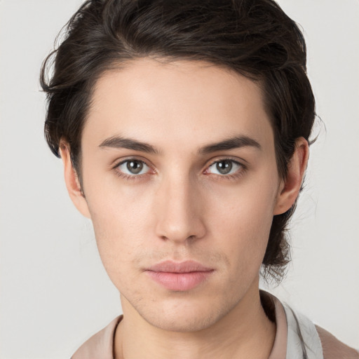 Neutral white young-adult male with medium  brown hair and brown eyes