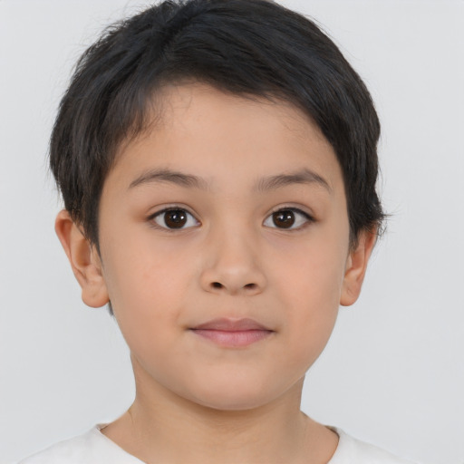 Neutral asian child female with short  brown hair and brown eyes