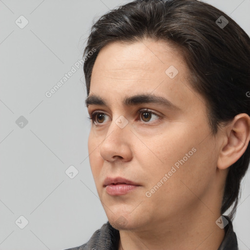 Neutral white young-adult male with medium  brown hair and brown eyes