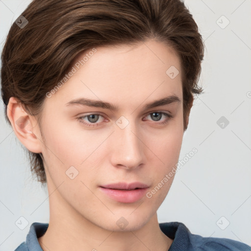 Neutral white young-adult male with medium  brown hair and brown eyes