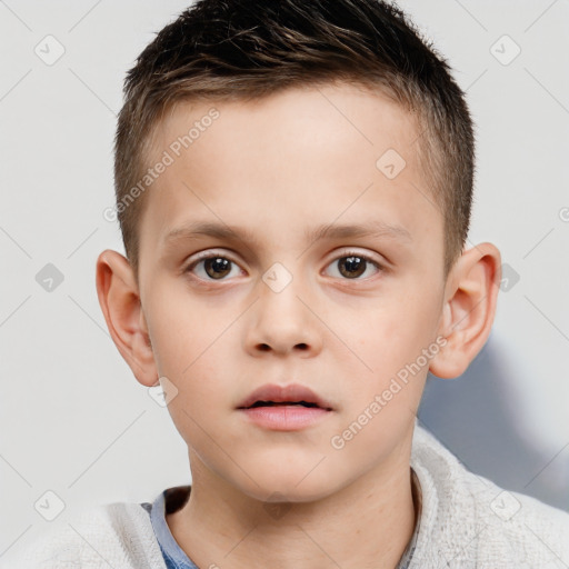 Neutral white child male with short  brown hair and brown eyes