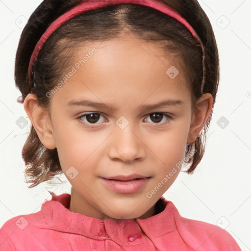 Joyful white child female with short  brown hair and brown eyes