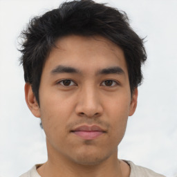 Neutral asian young-adult male with short  brown hair and brown eyes