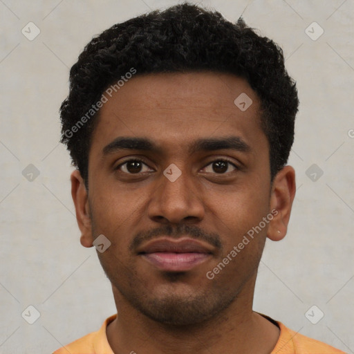 Neutral latino young-adult male with short  brown hair and brown eyes